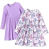 PATPAT Toddler Girl Long Sleeve Dresses 2-Pack – Ribbed Cotton & Woven A-Line, Soft Fall Outfits for Girls, Sizes 18M–10Y