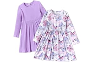 PATPAT Toddler Girl Long Sleeve Dresses 2-Pack – Ribbed Cotton & Woven A-Line, Soft Fall Outfits for Girls, Sizes 18M–10Y