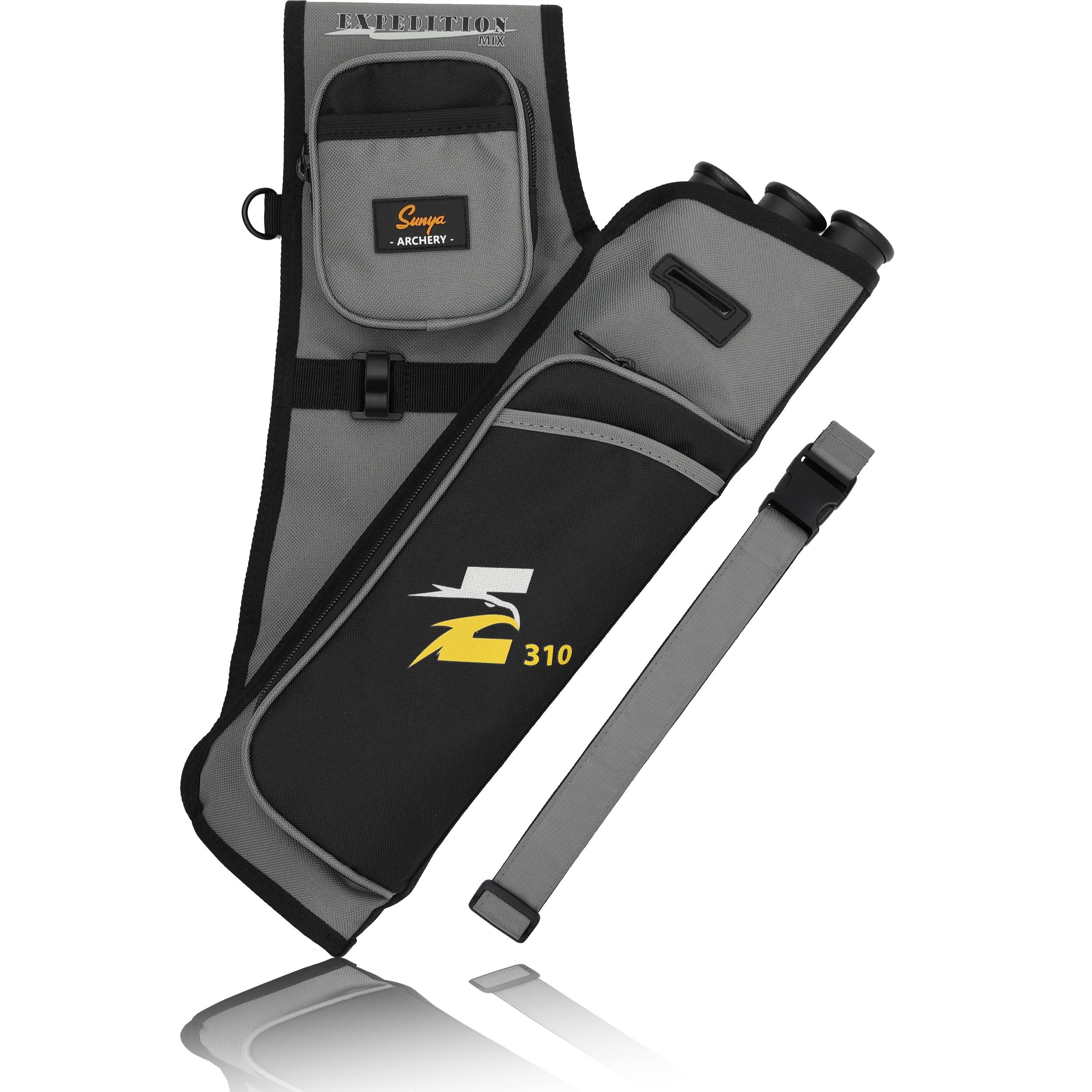 SUNYA Archery Hip Quiver for Arrows. Includes Tab and Release Pockets and Nylon Belt. Fit for Compound Bow and Recurve Bow Target Or Field (Charcoal Grey)