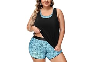 NIeyook Women Plus Size 3 Piece Tankini Swimsuits Athletic Bathing Suits with Boy Shorts Tank Top with Sports Bra