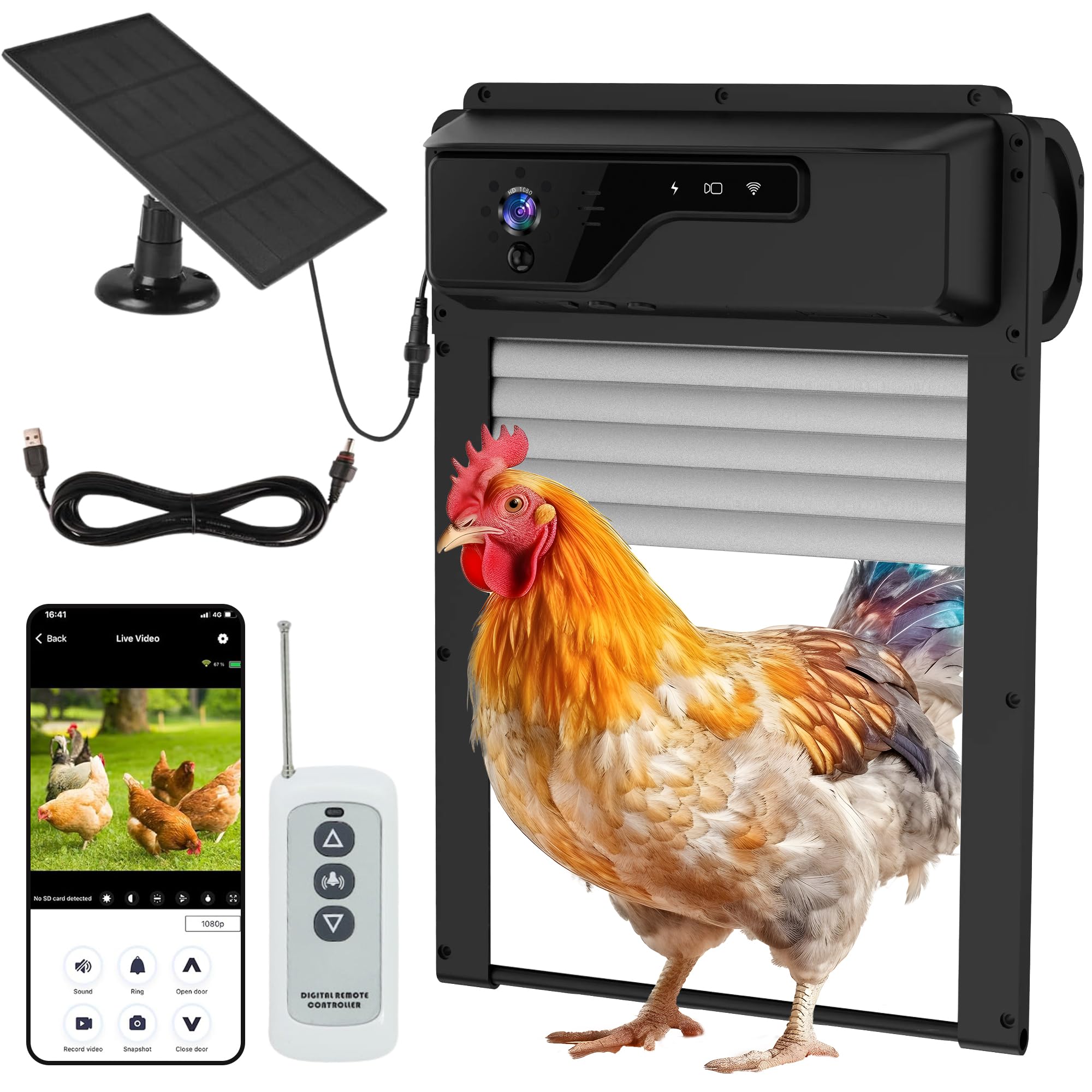 Photo 1 of LofyJoy Automatic Chicken Coop Door - Solar Powered & WiFi Enabled Automatic Chicken Door with HD 1080P Camera, Timer, Sensor, Remote, Mobile App, Night Vision, Alarm - Weatherproof & IP65 Waterproof