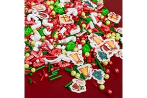 SUGARZY Edible Christmas Sprinkles for Cake Decorating,130g White Red Candy Cane,Red Green Pearls and Jimmies, Christmas Trees and Theme Glutinous Rice Paper,Sugar Holiday sprinkle for Cupcake Toppers, Cookie, Ice Cream Decorations Party Supplies