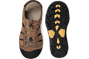 KOIMED Men's Hiking Leather Sandals Closed Toe Water Shoes For Summer Athletic Outdoor Walking Sports Trail River Fishing Wide Adjustable Waterproof Arch Support