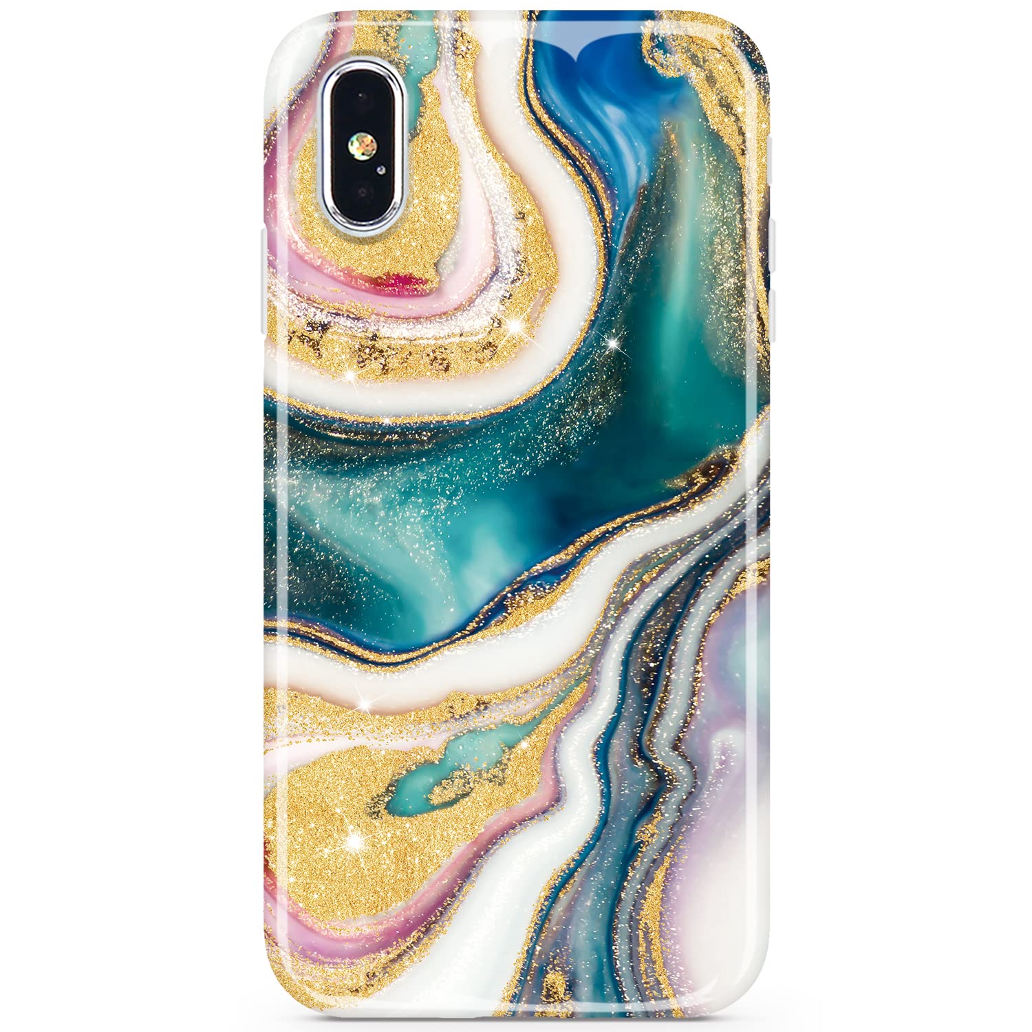 JIAXIUFEN Compatible with iPhone X iPhone XS Case Gold Sparkle Glitter Marble Slim Shockproof TPU Soft Rubber Silicone Cover Phone Case for for iPhone X iPhone XS - Dark Green — image 1