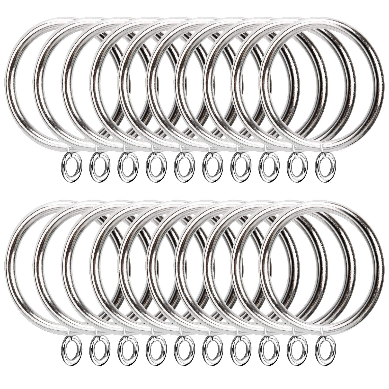 AHUNTTER 50 Pack 38mm Silver Metal Curtain Pole Rings - Smooth Glider Curtain Rail Hanging Rings fit Rods up to 35mm Diameter