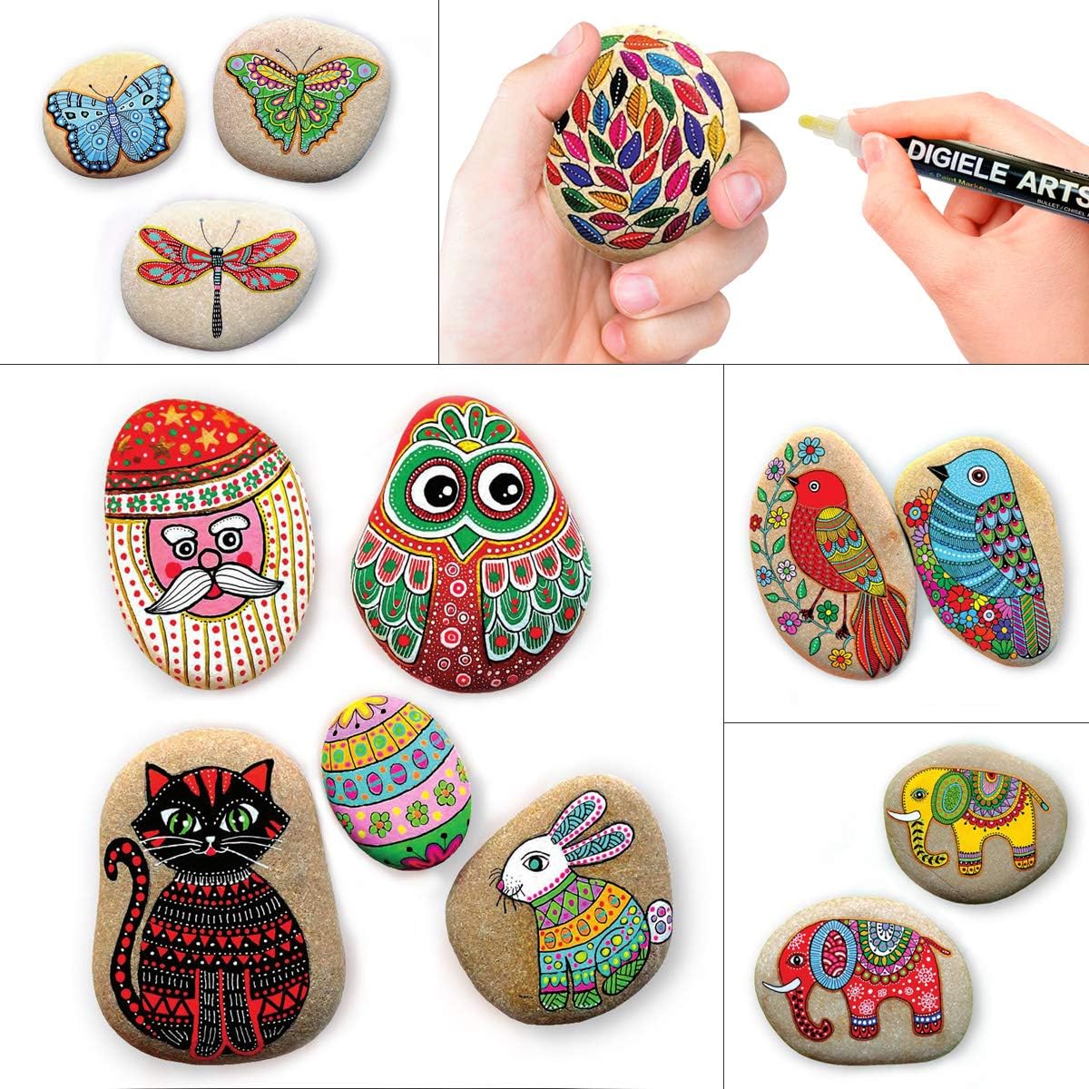 DIGIELE Paint Pens for Rock Painting 12pcs Waterproof Pens for Pebble Painting & Stone Art Drawing, Round or Chisel Tip - Image 3