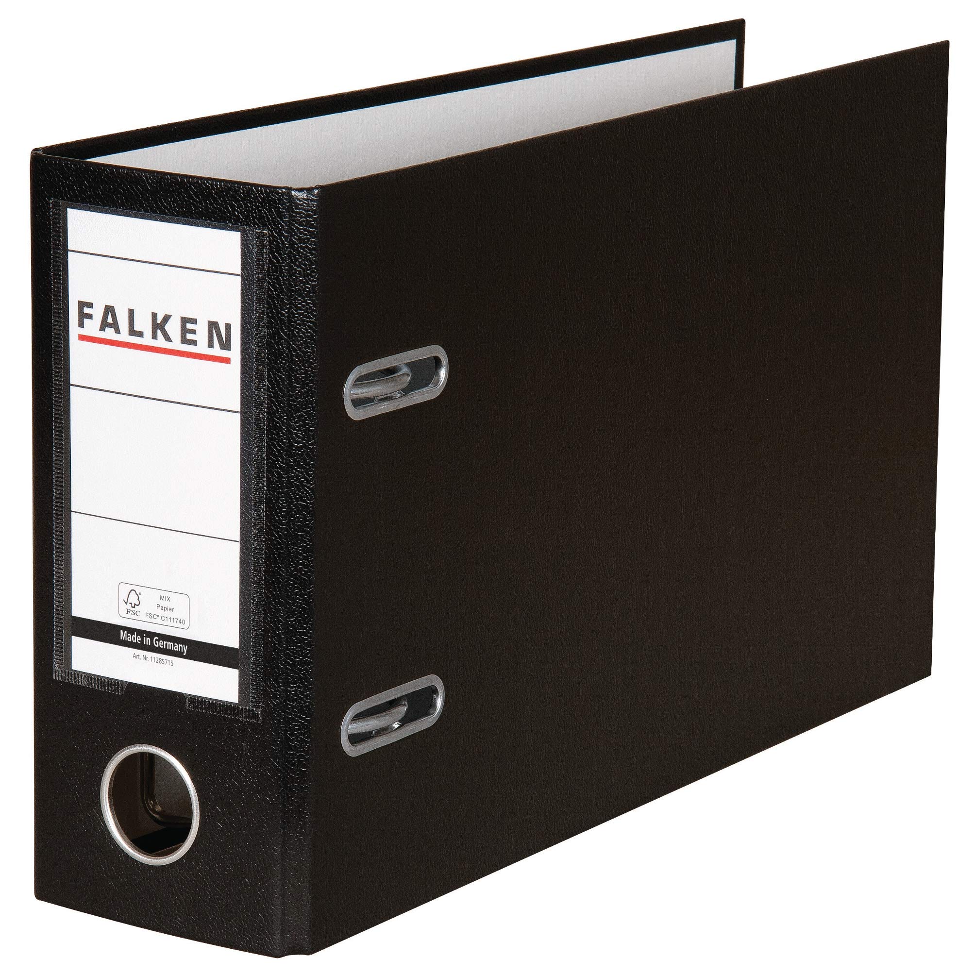 FALKEN Original PP-Color Plastic Folder, Special Format, 8 cm Wide DIN A5 Landscape, Changeable Window, Black, Account Statement Ring Binder File Folder, Made in Germany