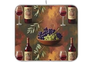 Vintage Red Wine Rustic Dish Drying Mats Flower Painting Absorbent Pad Heat Resistant Mat Counter Kitchen Dry Mat, 18" x 24"
