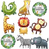 Safari Jungle Animal Balloons – 9-Pack Wild One Birthday & Baby Shower Party Supplies, Assorted Elephant, Monkey, Lion, Giraffe, Leopard, Zebra & Crocodile Latex Balloons