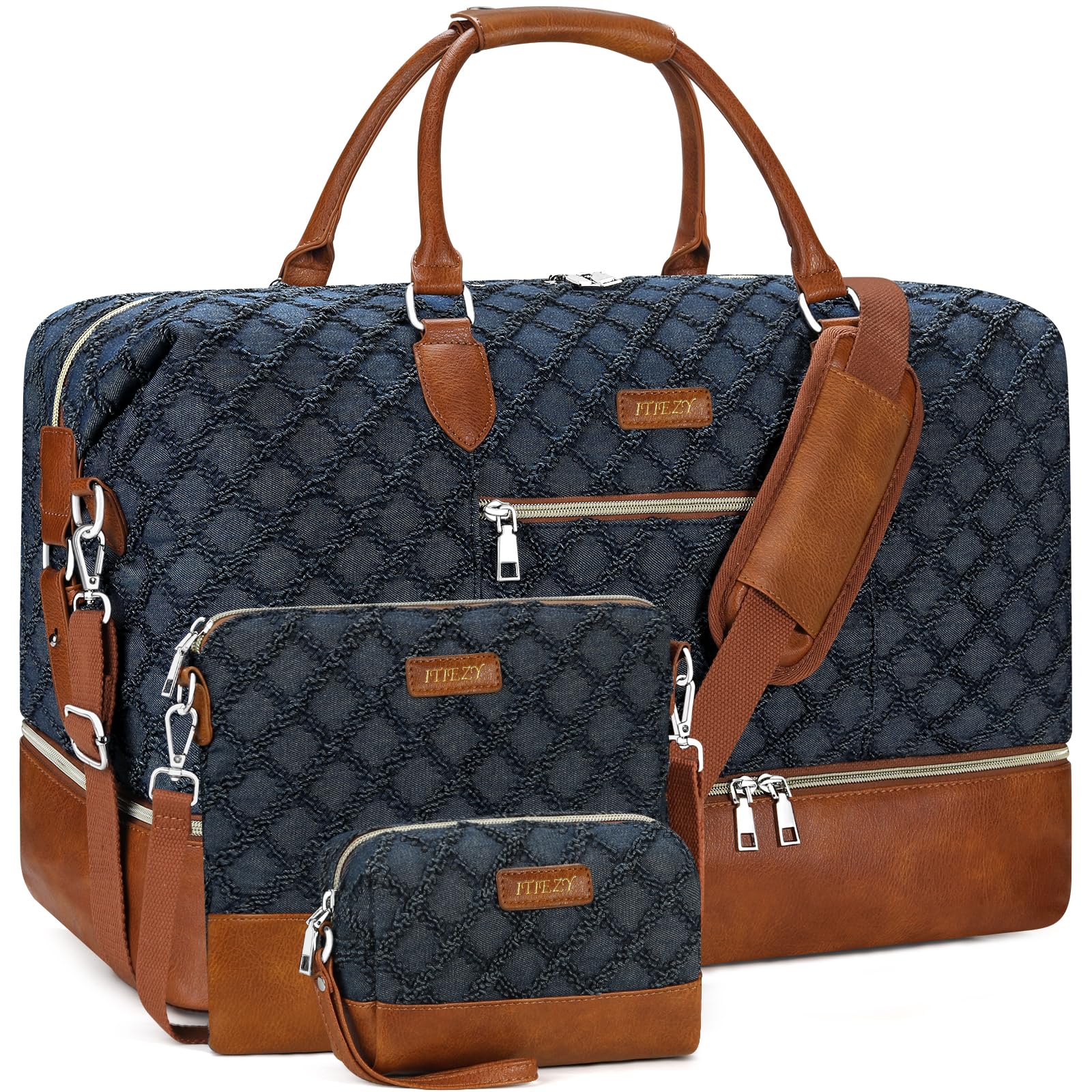 Weekender Bag for Women, Travel Duffel Bag Carry On Overnight Bag with Shoe Compartment Large Nylon Travel Weekend Tote Bag Image