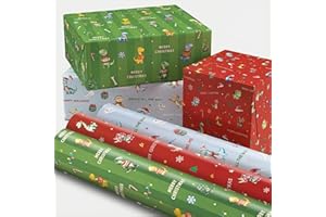 ZICOTO Beautiful Christmas Dinosaur Wrapping Paper Roll Set - Cute Set of 3 Quality Rolls With Festive Designs for Boys - Add a Touch of Magic to Every Kids Gift You Wrap - 17 x 120 in