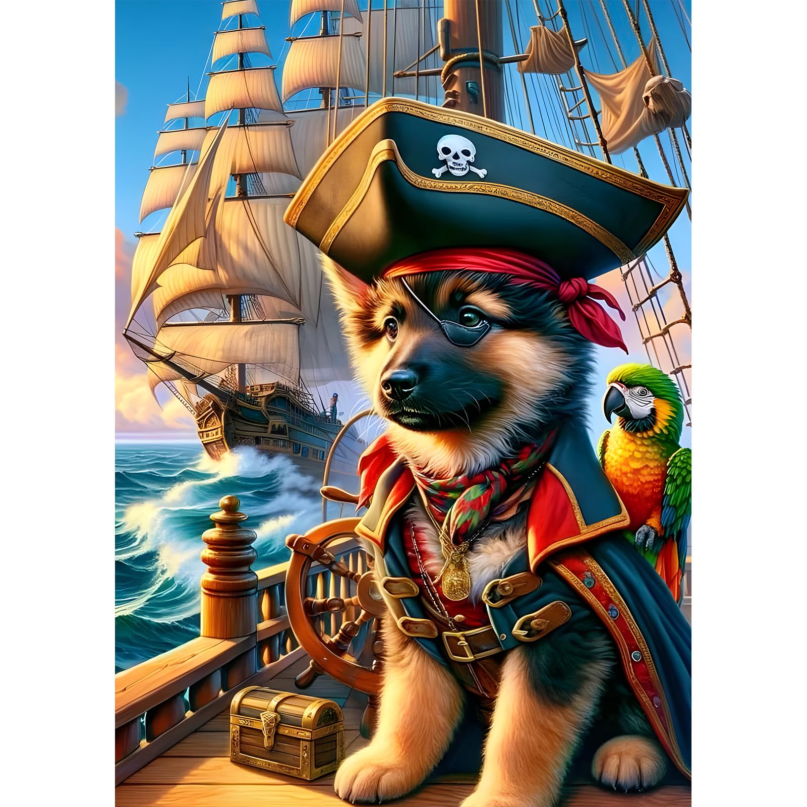DPHERO DIY Dog Diamond Painting Kits for Adults,5D Pirate Diamond Art Kits for Beginners,Round Full Drill Sailboat Diamond Painting Art,DIY Painting by Numbers Diamond Art Painting 12x16 inch
