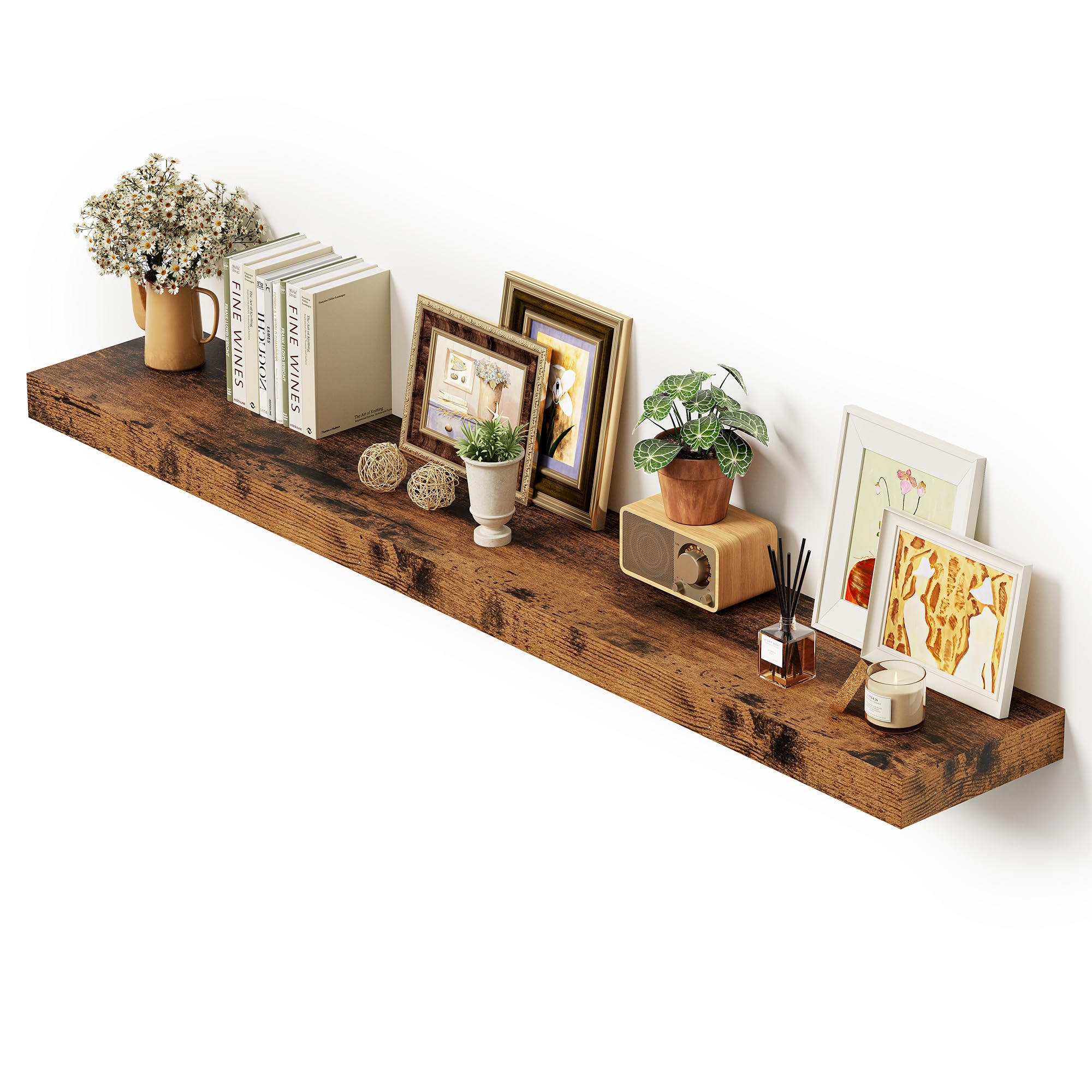 Vivelove 55 inches Long Floating Shelves for Wall, Extra Deeper & Thicker Storage Shelf for Living Room, Kitchen, Farmhouse,Wall Shelves with Invisible Brackets,Set of 1, Rustic Brown