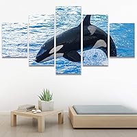 SIGNWIN 5 Panel Canvas Wall Art Modern Art Dolphin Expressive Marine Life Multicolor Nautical Photography Whale for Home Decorations Ready to Hang - 60
