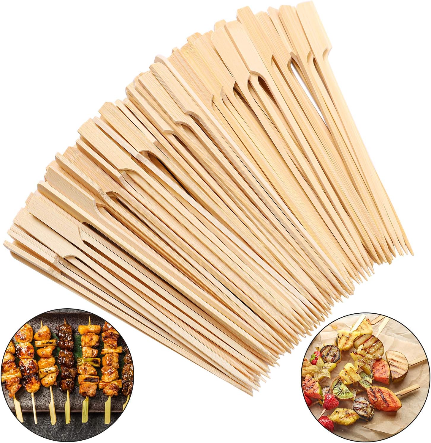 Aneco 200 Pieces Bamboo Paddle Skewers Wooden Paddle Sticks Barbeque