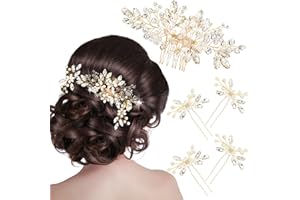 Yeshone 5 Pieces Wedding Hair Comb Bridal Hair Pins Crystal Pearl Hair Accessories Rhinestone Flower Hair Piece for Wedding Bride Women(Gold)