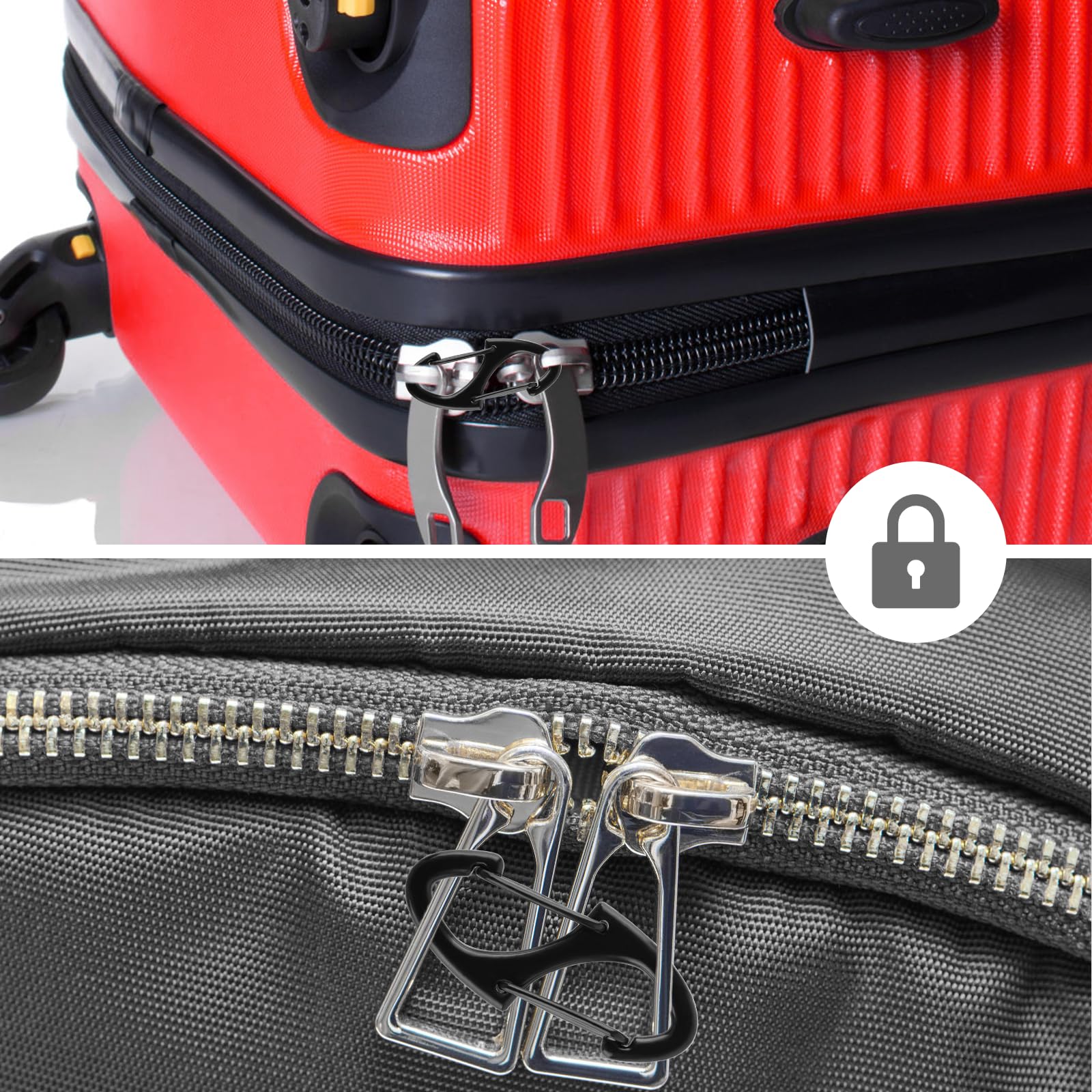 Zipper Clips Anti Theft, 20 Pcs Zipper Pull Locks for Backpacks, Double-Sided Spring S Carabiner Clasps Theft Deterrent for Luggage Suitcase Handbags Keys Purse(Black)