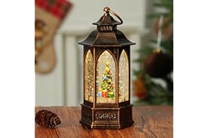 MAXKES Christmas Snow Globe Lantern Water Glittering Christmas Tree Crown with Music, USB Lined/Battery Operated Lighted Lantern for Christmas Festival Decoration Gifts