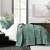 Grassix Velvet Quilt Set Queen Size, 3 Pieces Lightweight Velvet Comforter with Pillow Shams, Geometric Quilted Bedspread Coverlet Bedding Set for All Seasons, Aqua Green, 90"x96"