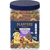 PLANTERS Deluxe Unsalted Mixed Nuts, Plant Based Protein, 34.5 Oz (1 Ct) | Mixed Nuts: Cashews, Almonds, Hazelnuts, Pecans, Pistachios. Snacks for Adults. Resealable Jar. Party Snack
