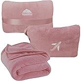 BlueHills Premium Soft Travel Blanket Pillow Compact Mini Airplane Blanket with Portable Pillowcase Long Flights - Dusty Rose Pink M02