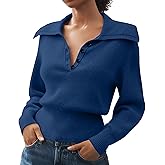 MISSACTIVER Women’s Lapel Collar Polo Sweater Long Sleeve Slim Fit Knit Pullover V-Neck Button Down Ribbed Cropped Fall Top