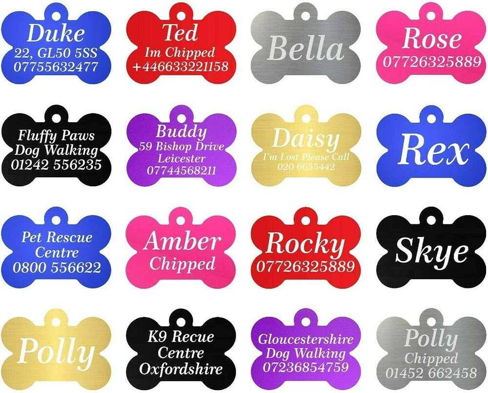 Larryroo Quality Engraved Personalised Bone Shaped Dog Tag Purple