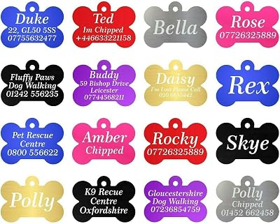 LARRYROO Personalised Engraved Bone Shaped Dog Tag Pink 38mm with Free Split