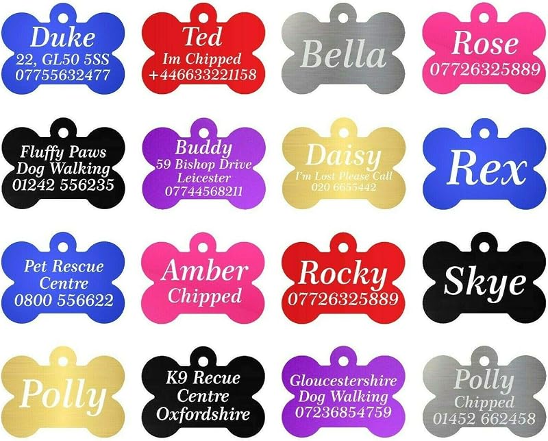 Larryroo Quality Engraved Personalised Bone Shaped Dog Tag Purple