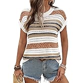 Ivicoer Womens Spring Summer Tops Crochet Cap Sleeve Sweater Hollow Out Beach Vacation Clothes Trendy 2026 Loose Fit
