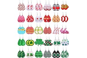 LUYI 30 Pairs Valentines Day Earrings St Patricks Day Easter Faux Leather Earrings Set for Women Multipack Teardrop Drop Leather Earrings Heart Gnome Clover Green Hat Cute Egg Bunny Dangle Holiday