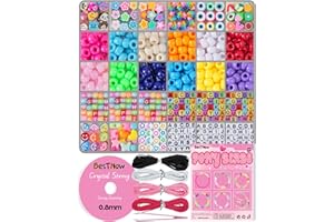 BestNow Bracelet Making Kit Beads for Bracelets Pony Beads Polymer Clay Beads Smile Face Beads Letter Beads for Jewelry Making DIY Arts and Crafts Gifts Toys for Girls Age 6-12