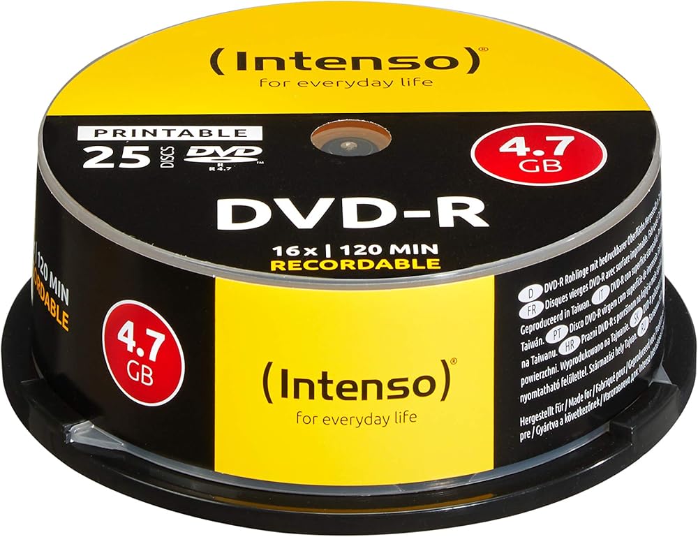 Intenso 4801154 DVD-R 16x Printable 25 Pack Spindle 4.7GB 120 Min