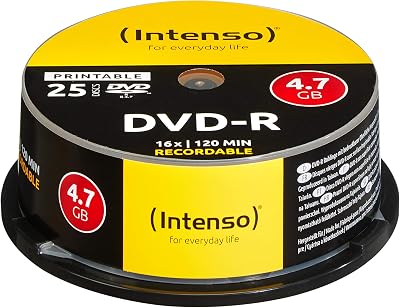 Intenso 4801154 DVD-R 16x Printable 25 Pack Spindle 4.7GB 120 Min