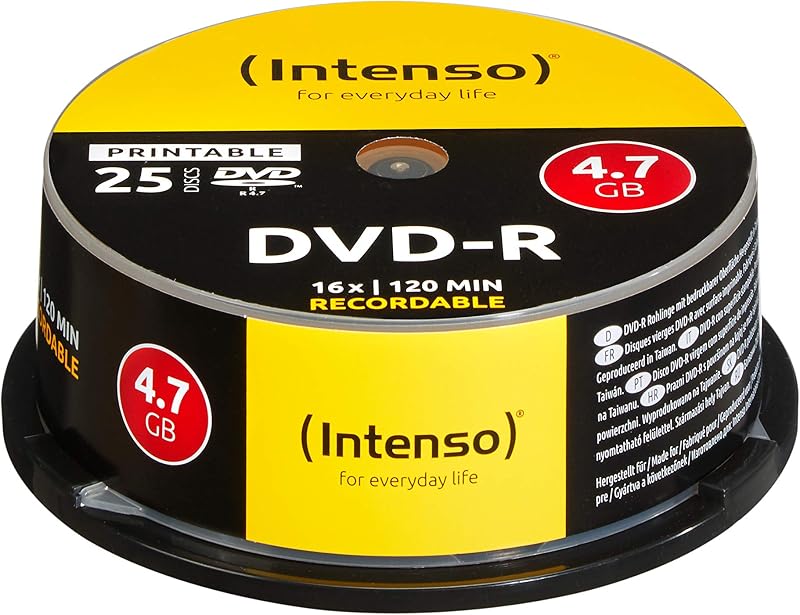 Intenso 4801154 DVD-R 16x Printable 25 Pack Spindle 4.7GB 120 Min