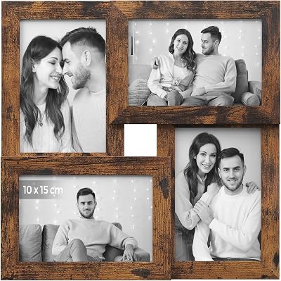 SONGMICS Picture Frame Collage 4x 4x6 Photos 10x15 cm RPF025X01 Vintage Brown