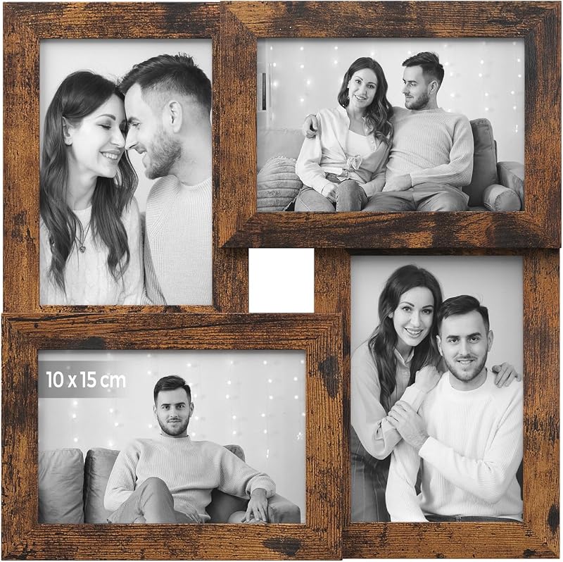 SONGMICS Picture Frame Collage 4x 4x6 Photos 10x15 cm RPF025X01 Vintage Brown