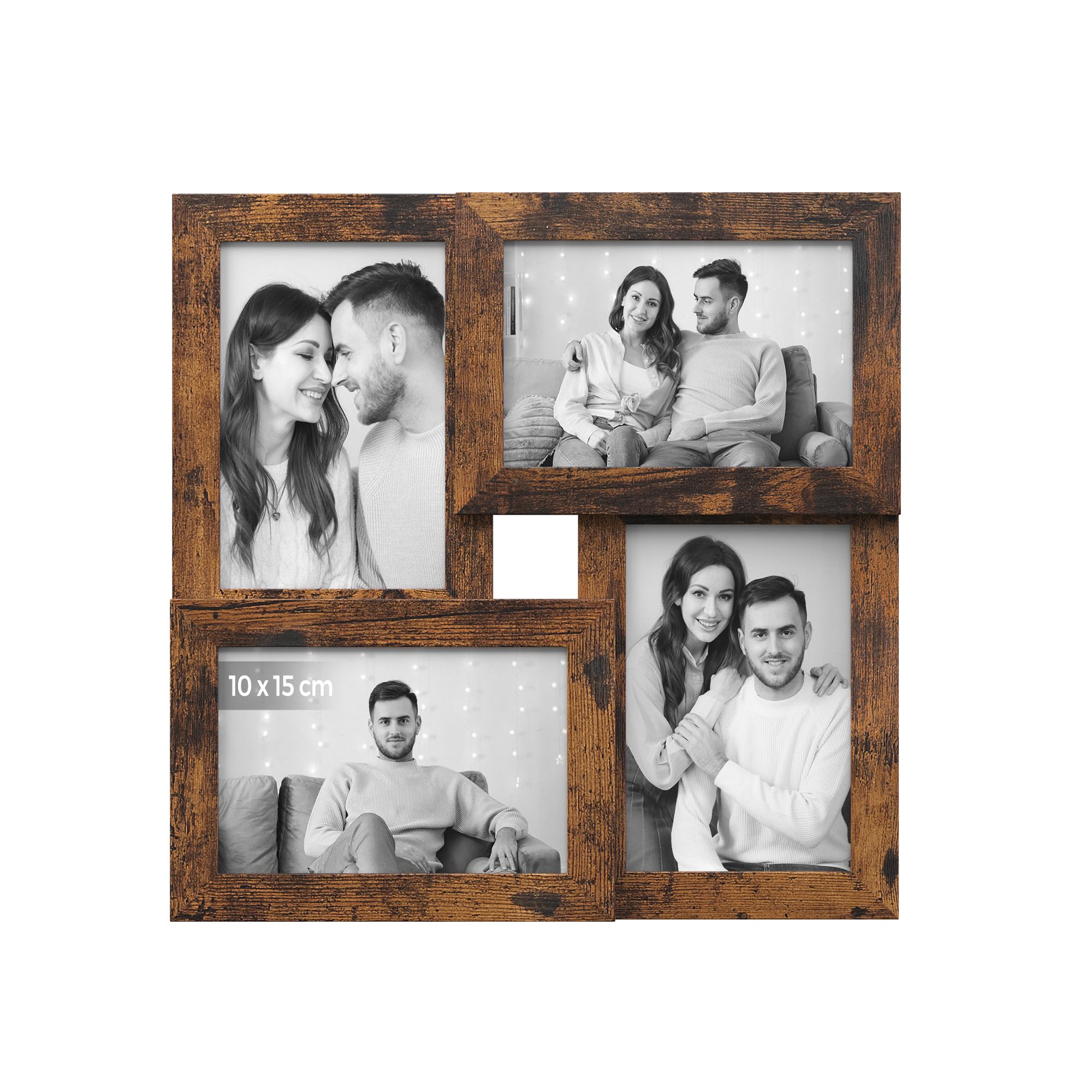 SONGMICS Picture Frame Collage 4 Photo Frames for 10 x 15 cm Pictures, Photo Collage, Wall Collage, Multi-Frame, Wall Decoration, Christmas, Vintage Brown RPF025X01
