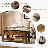 Yaheetech Lift Up Coffee Table Rustic Brown 120x60 cm with Hidden Drawer view 5