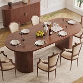 ONBRILL 70.8" Dining Table for 4-6 Oval Dinner Table w/Curved Base Walnut | Mid-Century Modern Kitchen Tables, Dining Room Table with Footpads, Dinner Tables for Living Room, Dining Room