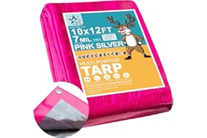 STARPYNG-7 Mil Pink/Silver 10x12 Feet Tarp-Multifunctional Waterproof Tarpaulin-Waterproof, UV Resistant, Rip and Tear Resistant, Poly Tarpaulin with Reinforced Edges for Cover