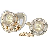 MIYOCAR Personalized Name Bling Rose Gold Pacifier and Clip Set Ideal Gift for Baby Shower New Born Photoshoot & Keepsake (Gold)