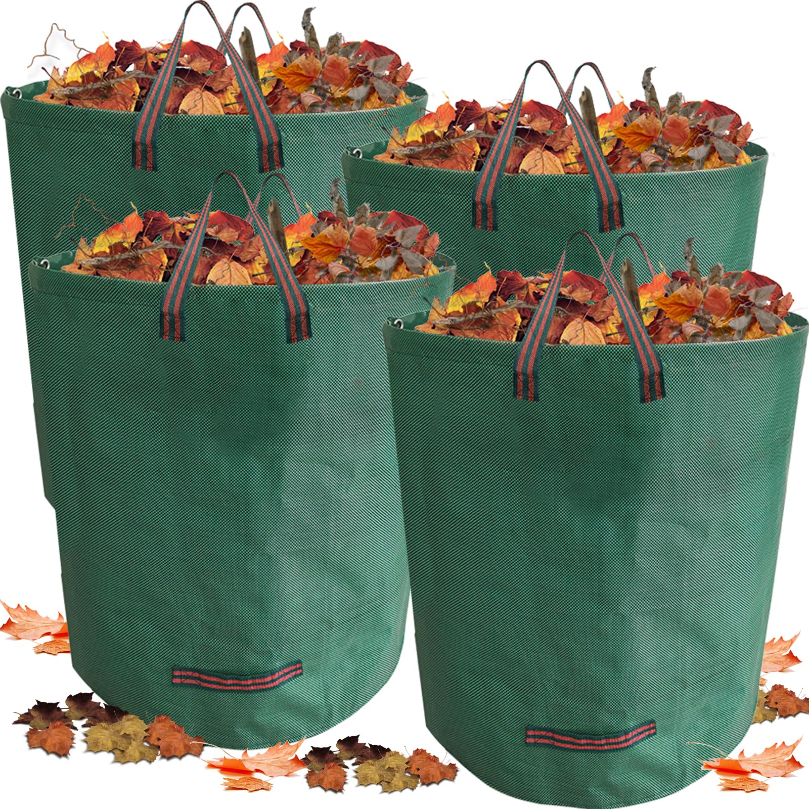 ASTARON 300L*4pcs Garden Waste Bags Heavy Duty Garden Sacks with Handles Premium Fabric Reusable for Collecting Garden Weeds Plant Waste Leaves (4 sacks 300L)