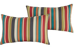 Greendale Home Fashions Outdoor 19x12 inch Rectangle Decorative Throw Pillow, 2-Pack, Adobe Stripe 2 Count