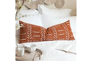 BlissBlush Brick Red Boho Lumbar Throw Pillow Cover 14X36, Decorative Long Accent Body Lumbar Pillow for Bed, Farmhouse Woven Soft Chenille Textured Lumbar Pillowcase for Couch (COVER ONLY)