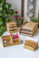 Osco Bamboo Desk Organiser 6 Compartments 1 Drawer - Natural Wood view 8