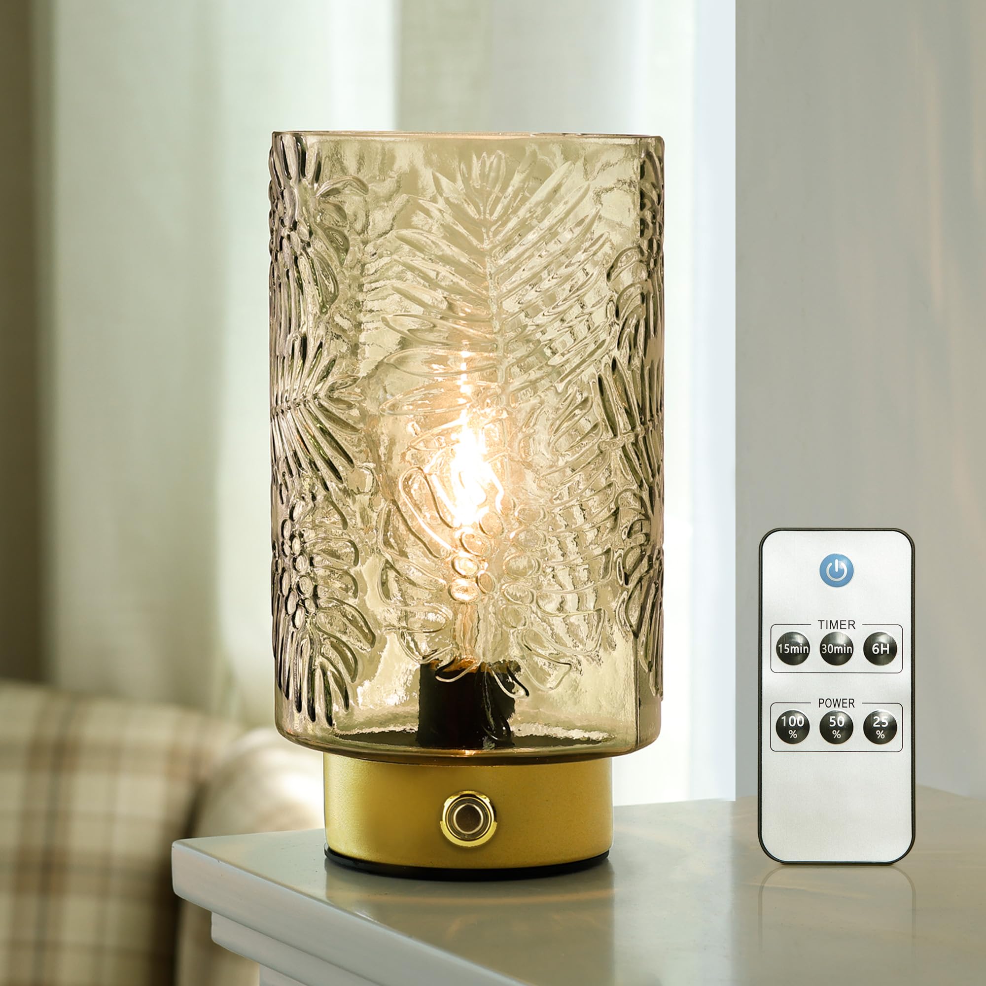 Photo 1 of ULAROOM Cordless Lamps Rechargeable Battery Operated lamp,Glass Table Lamp Remote Control-Dimmable Brightness Touch Wireless Bedside Lamp for New Home Gift/Bedroom/Kitchen/Living Room Decor Amber