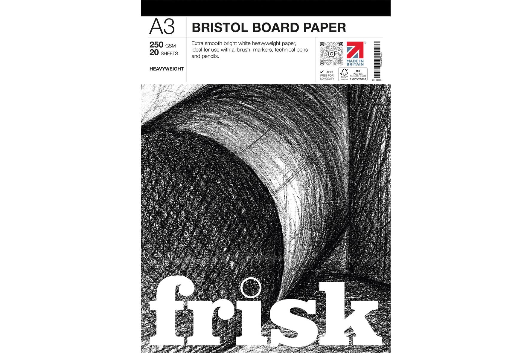 Frisk 23104003 Bristol Board Paper Pad A3 250gsm, White