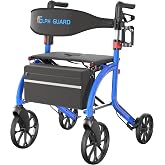ELPH GUARD Rollator Walker with Seat for Seniors, 10" &amp; 8" Wheels, 350 lb | 16.9 lb Lightweight Foldable Aluminum Rollator with All-Terrain Wheels, Built-in Cable Brakes and Storage Bag
