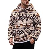 VOGSTART Mens Tribal Aztec Hoodie Sherpa Fluff Allover Print Long Sleeve Thermal Vintage Graphic Sweatshirt (S-XXL)